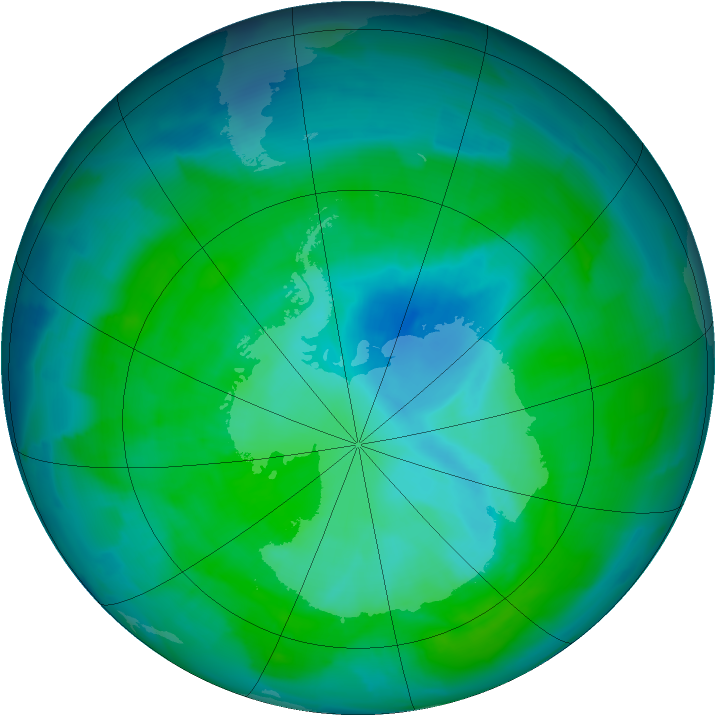 Antarctic ozone map for 31 December 2011